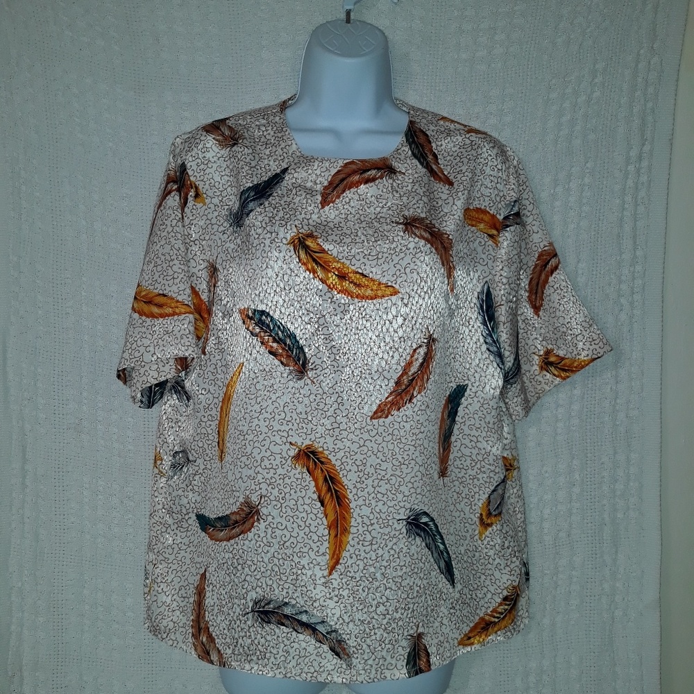 Womens Feather Graphics Blouse Top